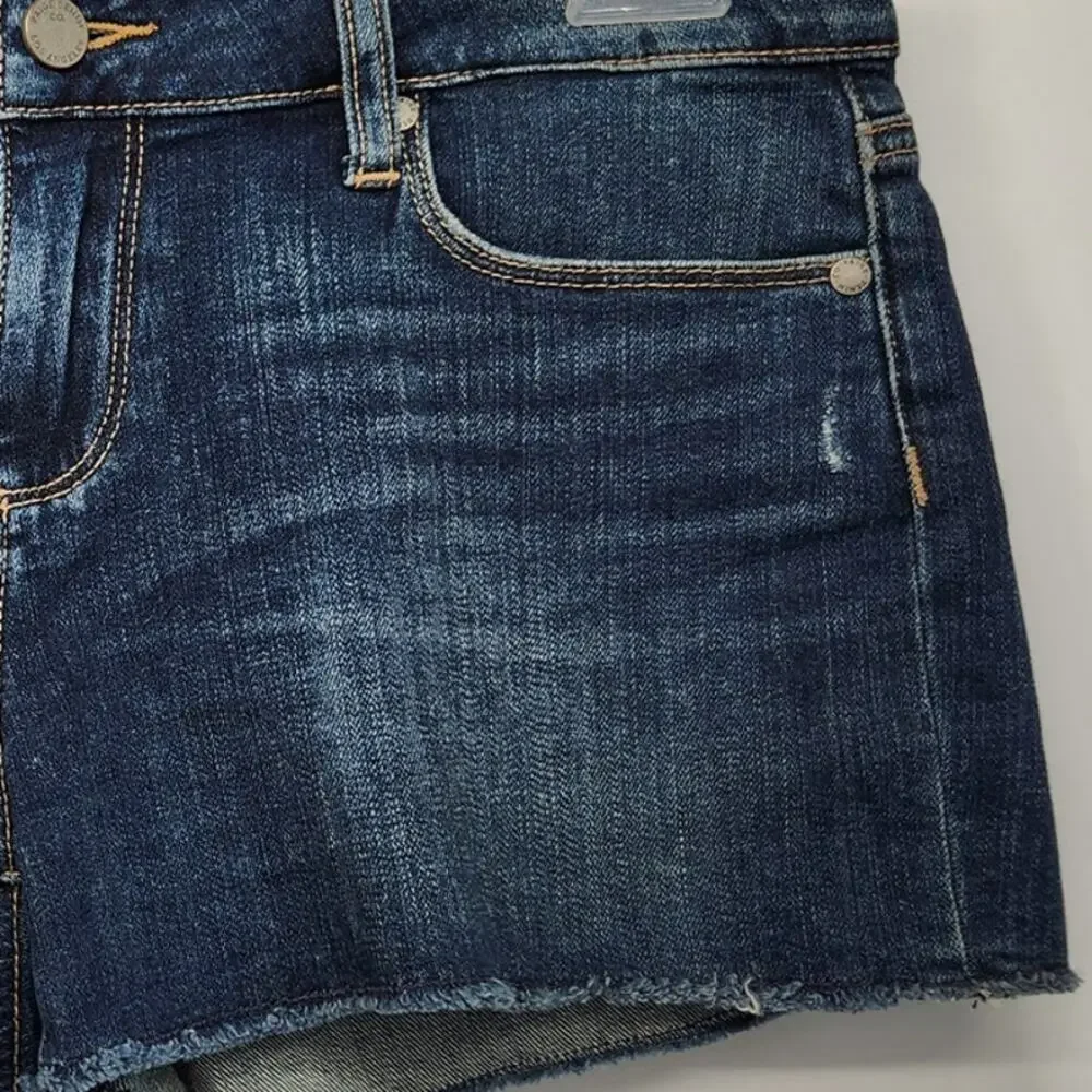 Paige Catalina Mid Rise Blue Denim Jean‎ Frayed Hem Cutoff Shorts Women's 28